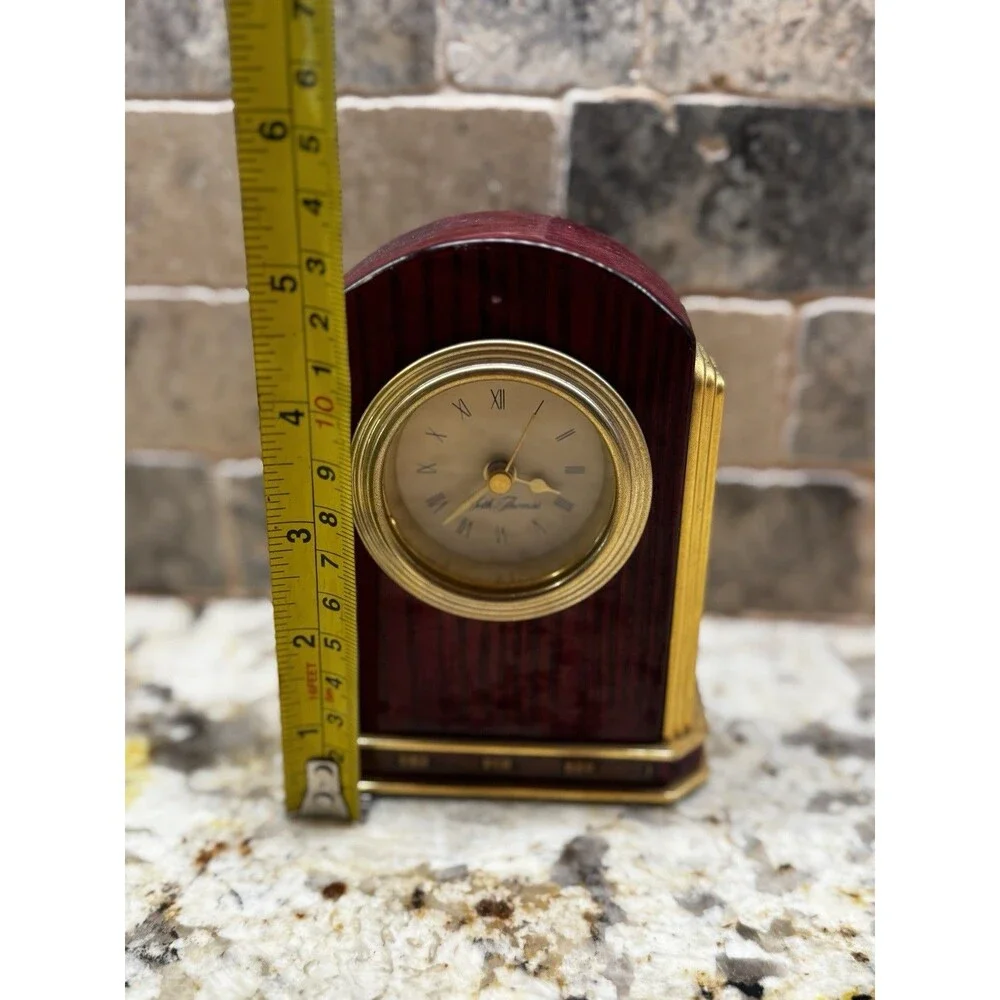 Seth Thomas Quartz Mantel Clock Wood Gold Tone Desk Office 5.5” Works
